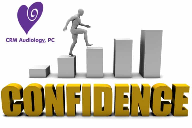 cartoon man walking up steps with the word confidence in big bold letters